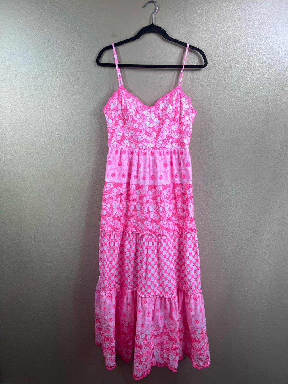 Lilly Pulitzer Kyla neon pink and white eyelet tiered maxi dress - Picture 4 of 11